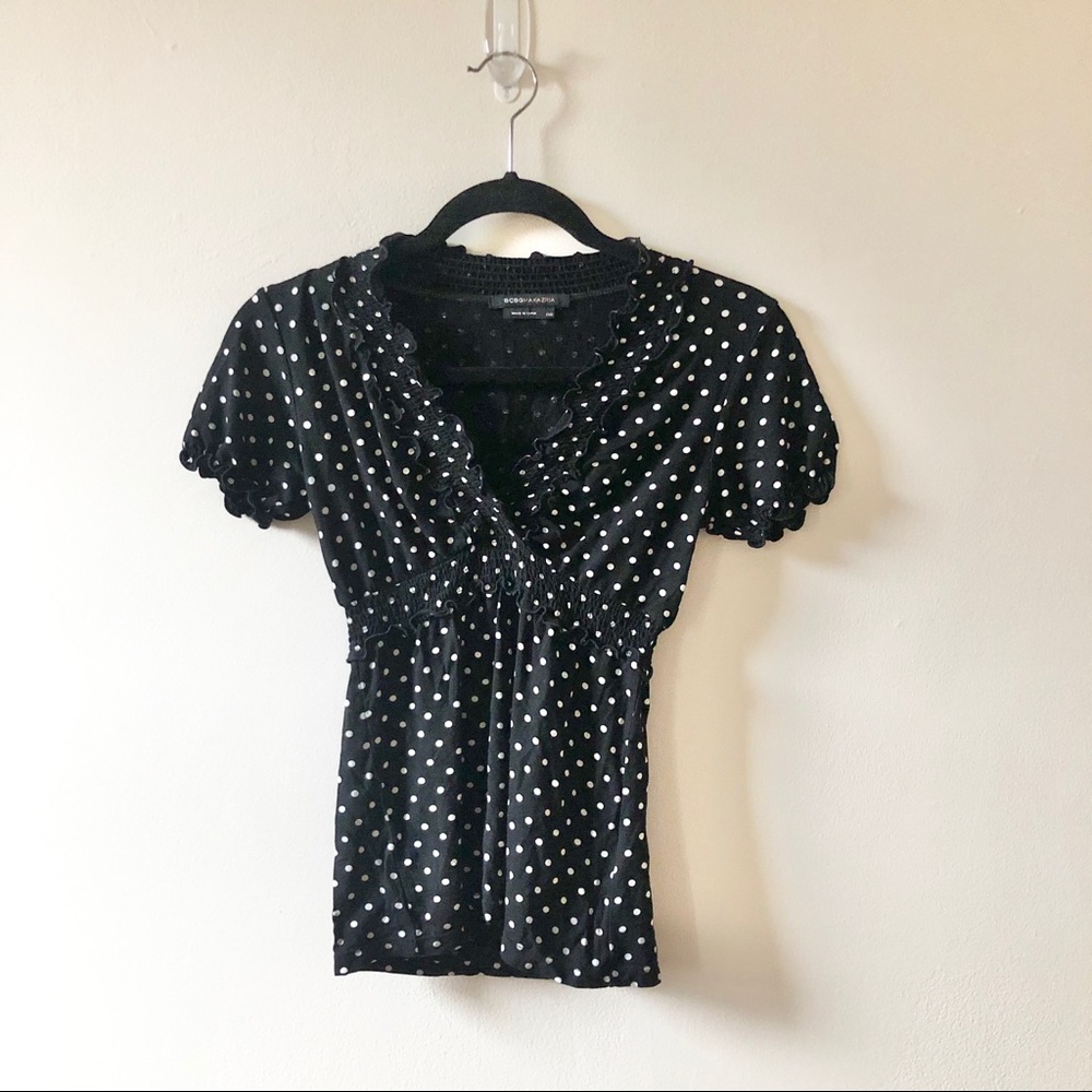 BCBGMaxAzria Black and White Polka Dot Blouse